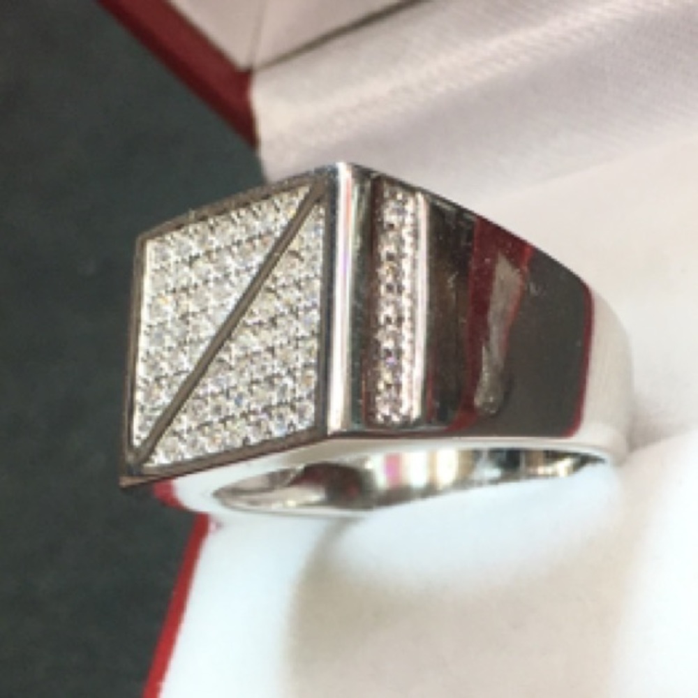 Crystal ring solid Silver Men's BlingBling… - Picture 3 of 4
